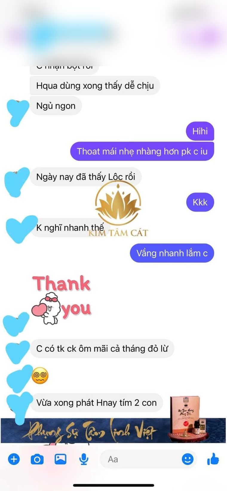 Tin nhắn khách nói dùng xong thấy dễ chịu, ngủ ngon