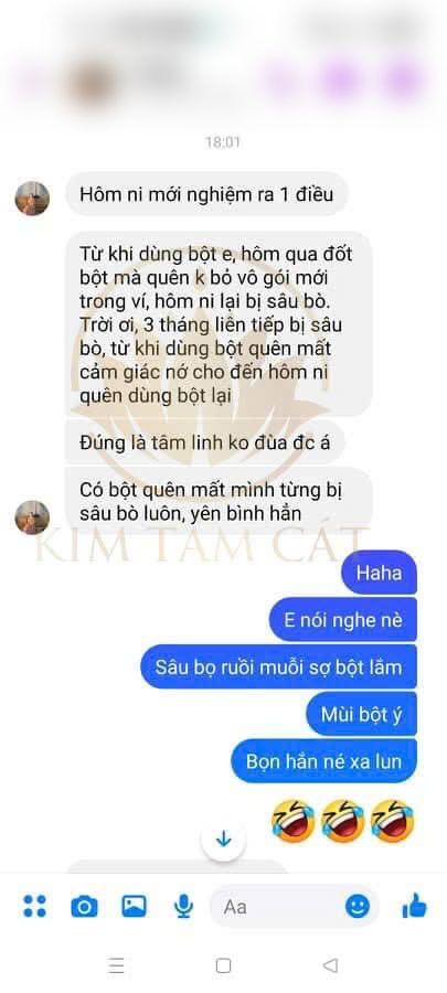 Tin nhắn khách kể từ khi dùng bột thì hết sâu bọ trong nhà